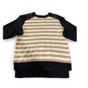 Michael Kors Striped Black and Tan Sweater with Grommet Detail